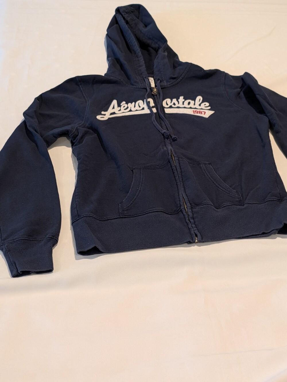 Juniors L Aeropostale Navy Blue Zip-Up Hoodie with White Script